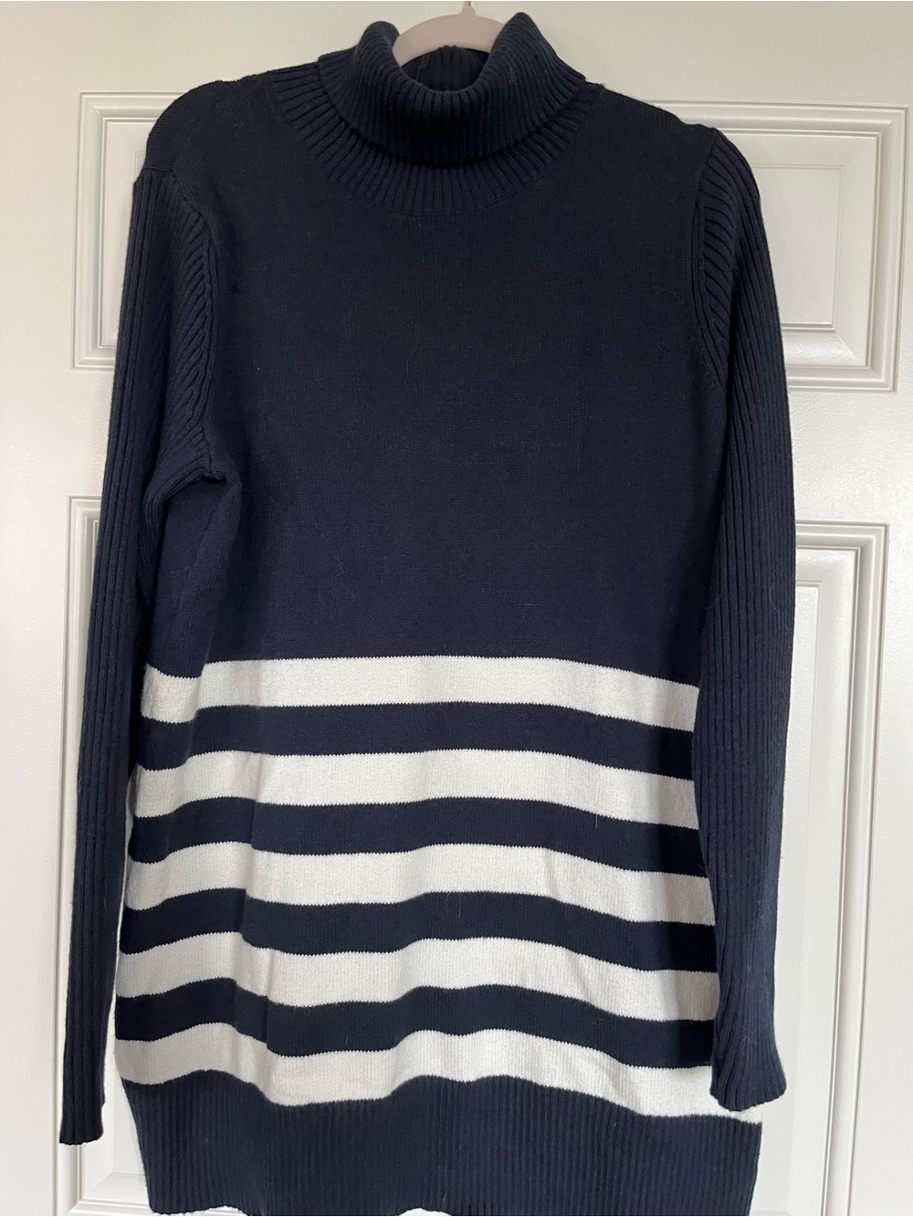 Womens J Jill Navy and White Striped Turtleneck Sweater Tunic